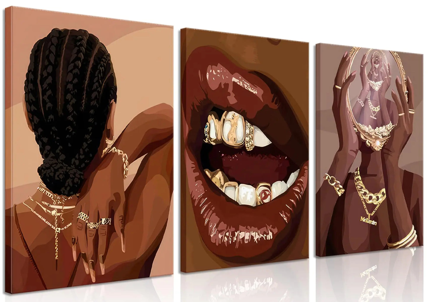 Framed Black Woman Wall Art Set of 3 Black Girl African Women Canvas Wall Decor American Black Female Pictures Boho Fashion Abstract Posters for Home BedRoom Living Room Bathroom16x24in