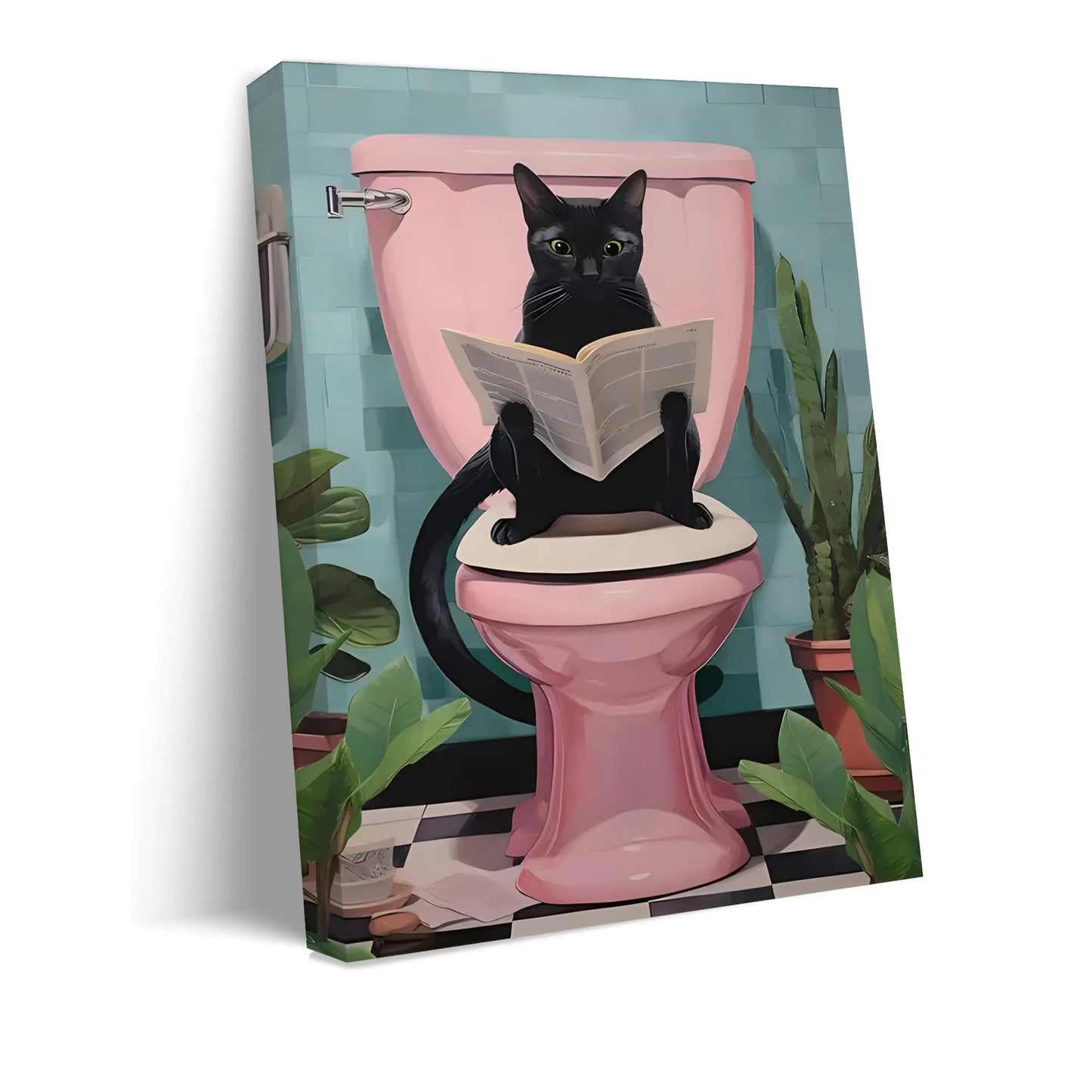 Canvas Wall Art Bathroom DecorBlack Cat pooping on Toilet Wall Art Posters 11.5x15 inches Paiting Pictures Bathroom Wall DecorBathroom DecorationsFunny Toilet Art Canvas with Frame (11.5x15inch)