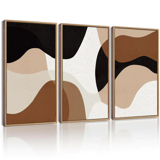 Large 16x24in Black Abstract Framed Wall Art Decor Minimalist Geometry Prints Shapes Illustrations Modern Art Decorative Ready to Hang - Natural Framed