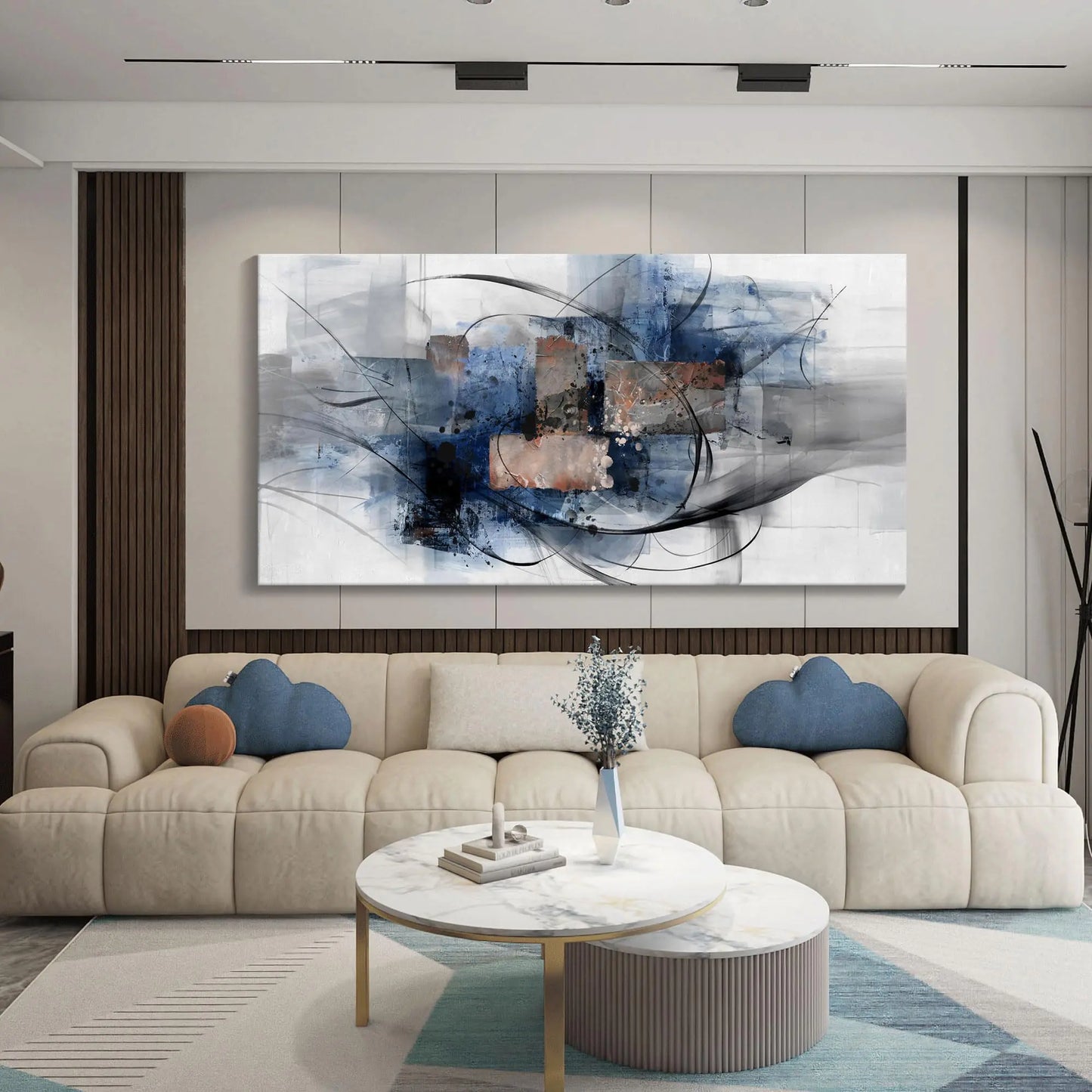 Canvas Wall Art for Living Room Bedroom Office - Large Wall Art Decor - Abstract Wall Art - Modern Black and White PaintingsBlue and Grey Wall Decor Artwork and Pictures for Wall 24×48
