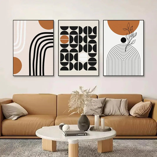 Geometry Abstract Large Frame Canvas Wall Art Living Room Wall Decor Bohemian Black Brown Beige Line Modern Home Decorative Painting For living room Office Bedroom 3-piece Set 24 "X 32"