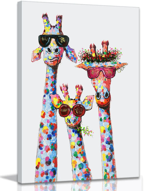 Giraffe Family Canvas Wall Art Animal Poster Prints Picture With Frame for Living Room Bedroom Nursery Office Kids Room Decor Gifts for Boy Girl and Babies(Lovely Giraffe 16inchx12inch)