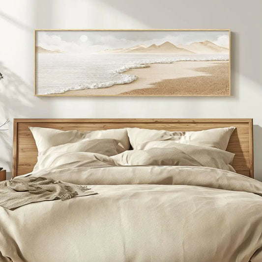 Framed Boho Abstract Beach Wall Art for Bedroom - Long Narrow Horizontal Canvas Artwork for Walls Coastal Ocean Prints Large Paintings for Farmhouse Living Room Office Wall Decor - Size 16" x 48"
