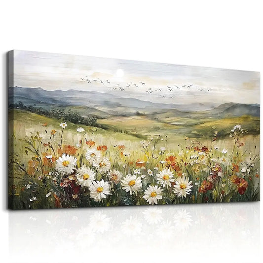 Large Framed Wall Decor For Living Room Canvas Wall Art For Office Farmhouse Wall Decorations For Bedroom Prairie Flowers Landscape Paintings Modern Pictures Artwork Home Decor 24" x 48"