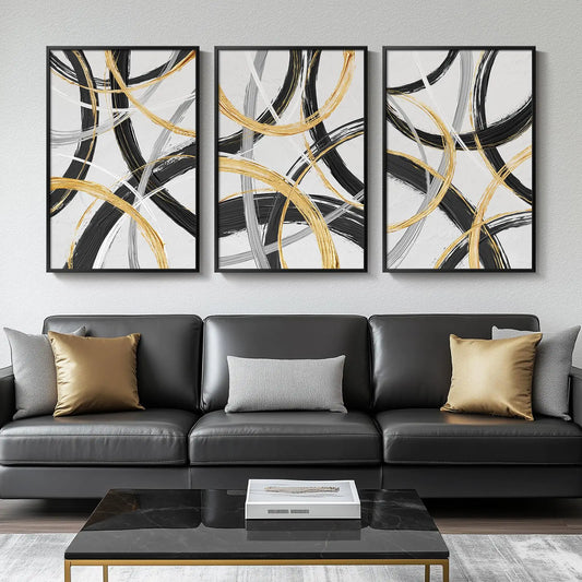 Large Framed Black and White Abstract Wall Art for Living Room 3 Piece 24x36 Inch