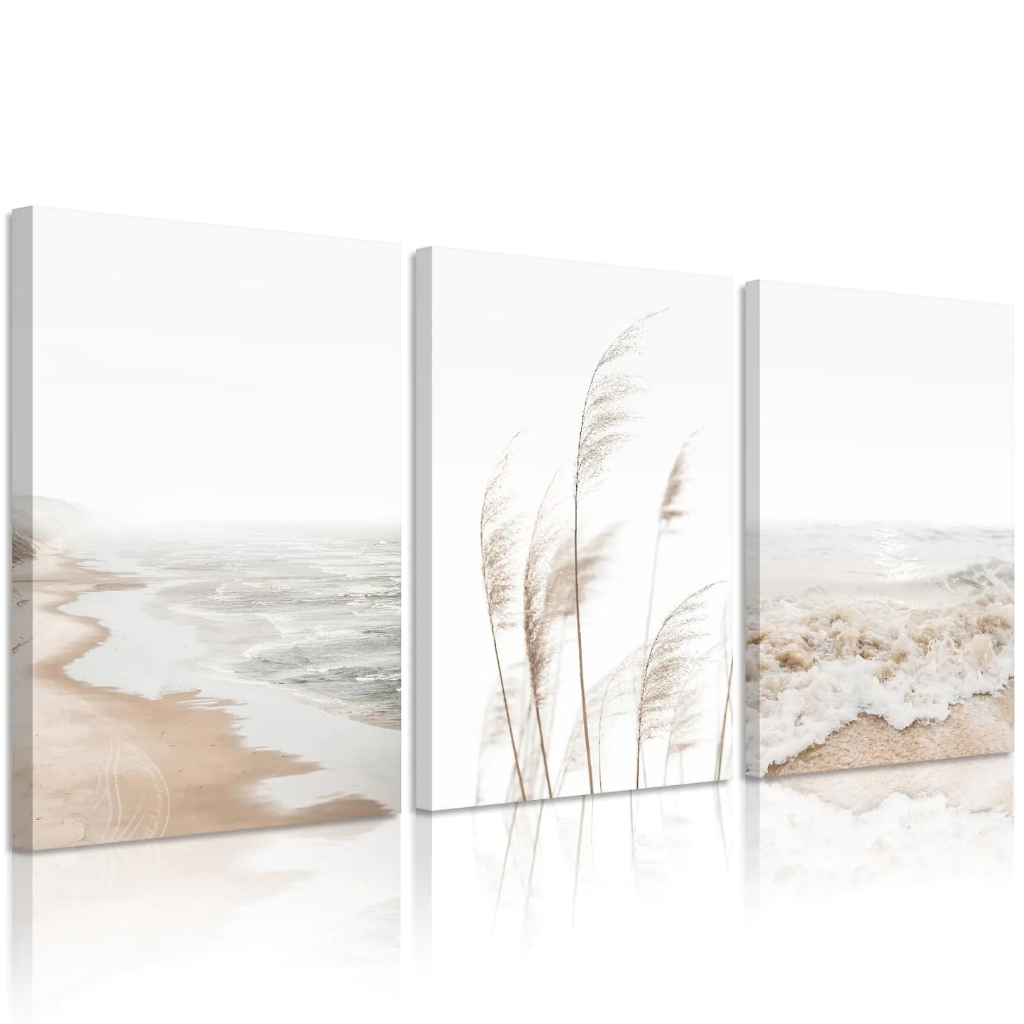 Beach Wall Art Boho Prints Coastal Canvas Wall Art Beach Pictures Wall Art Pampas Grass Ocean Poster Plant Landscape Beach Scene Artwork for Living Room Bedroom Decor 24x36x3 Inch Wrapped Canvas