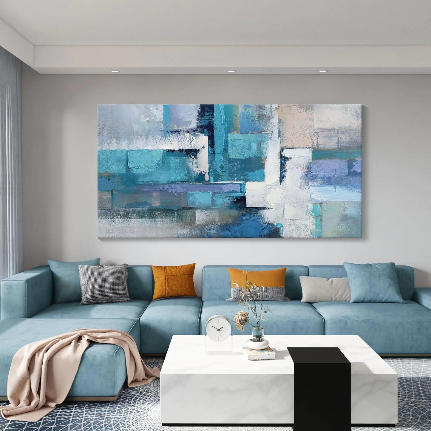 Blue Abstract Canvas Wall Art - Modern Wall Decor Living Room Wall Art Bedroom and Office Decor Artwork for Wall DecorPictures for Living Room