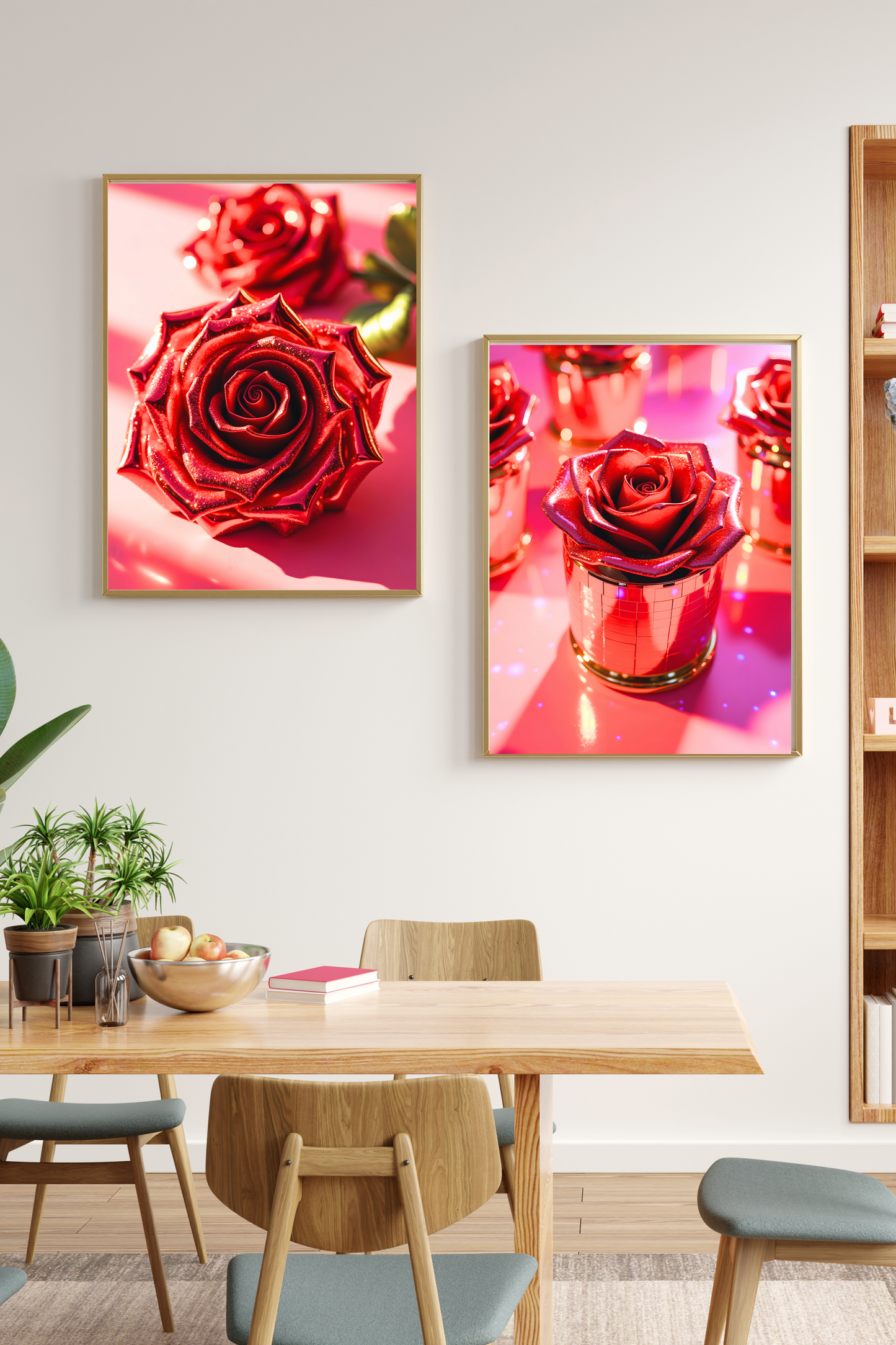 Disco Rose Art – Glam Wall Decor – Feminine Sexy Rose Poster – Pink & Gold Aesthetic