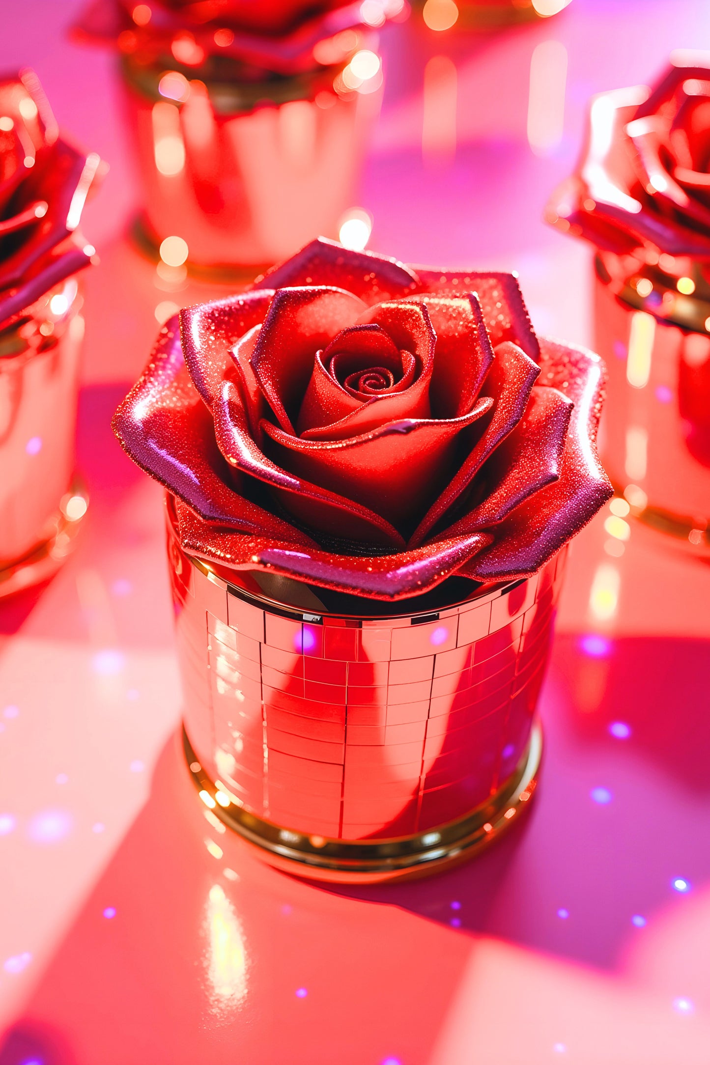 Disco Rose Art – Glam Wall Decor – Feminine Sexy Rose Poster – Pink & Gold Aesthetic