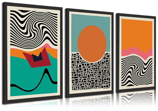 3Pcs Boho Mid Century Modern Canvas Wall Art Abstract Color Block Geometric Posters Prints Colorful Simple Line Wall Decor Pictures for Living Room Bedroom Home Decoration Unframed