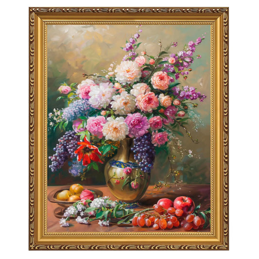 Gold Vintage Framed Wall Art - Canvas Wall Art Prints for Living Room Decor Bedroom Home Bathroom 11x14in Floral Flower Frame Wall Decor (Floral 15)