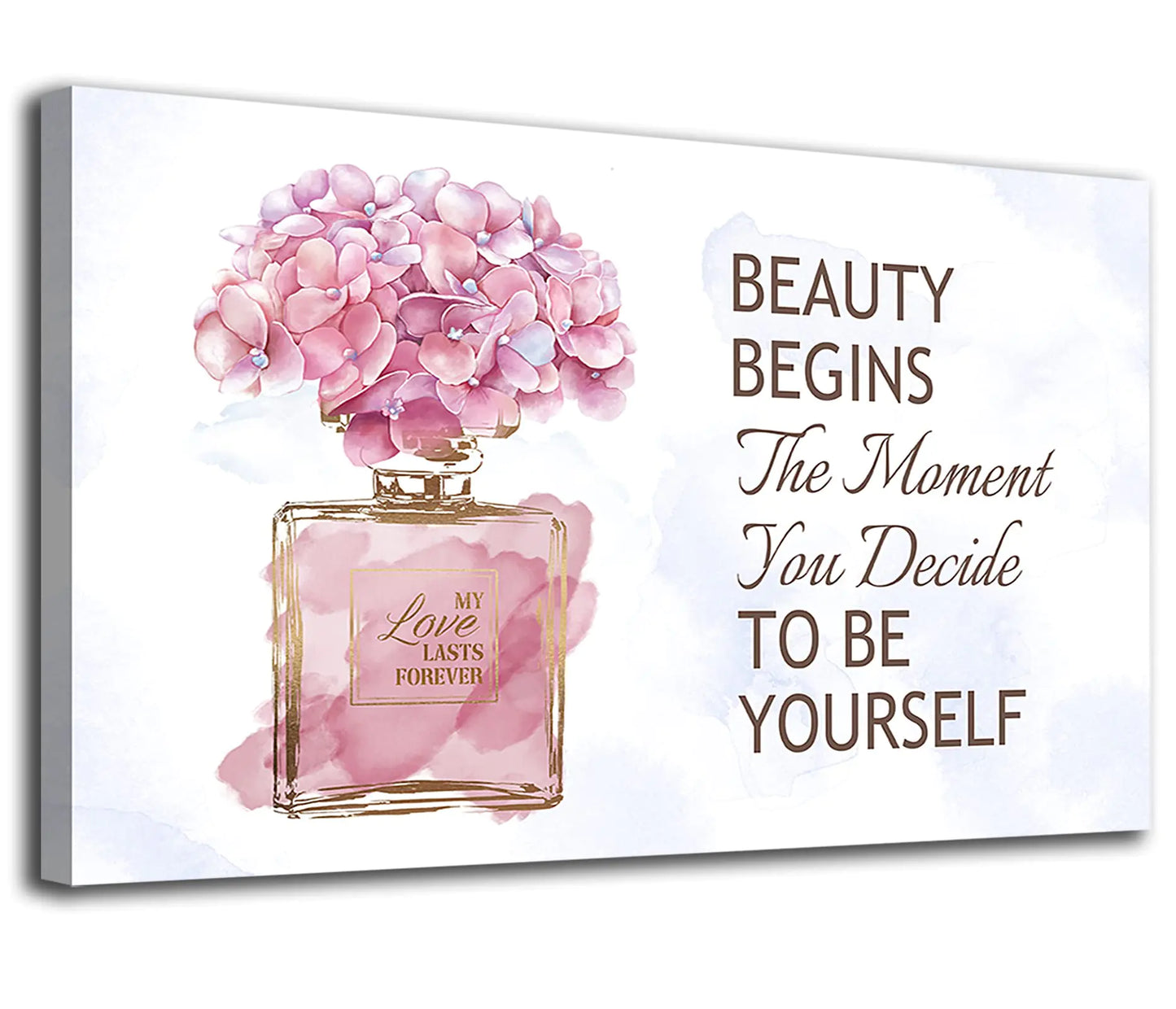arteWOODS Fashioner Perfume Canvas Wall Art Gold Bottle Pink Flower Canvas Pictures Brown Inspirational Words Canvas Prints Motivational Quetos Wall Decor for Bathroom Bedroom Powder Room 24" X 16"