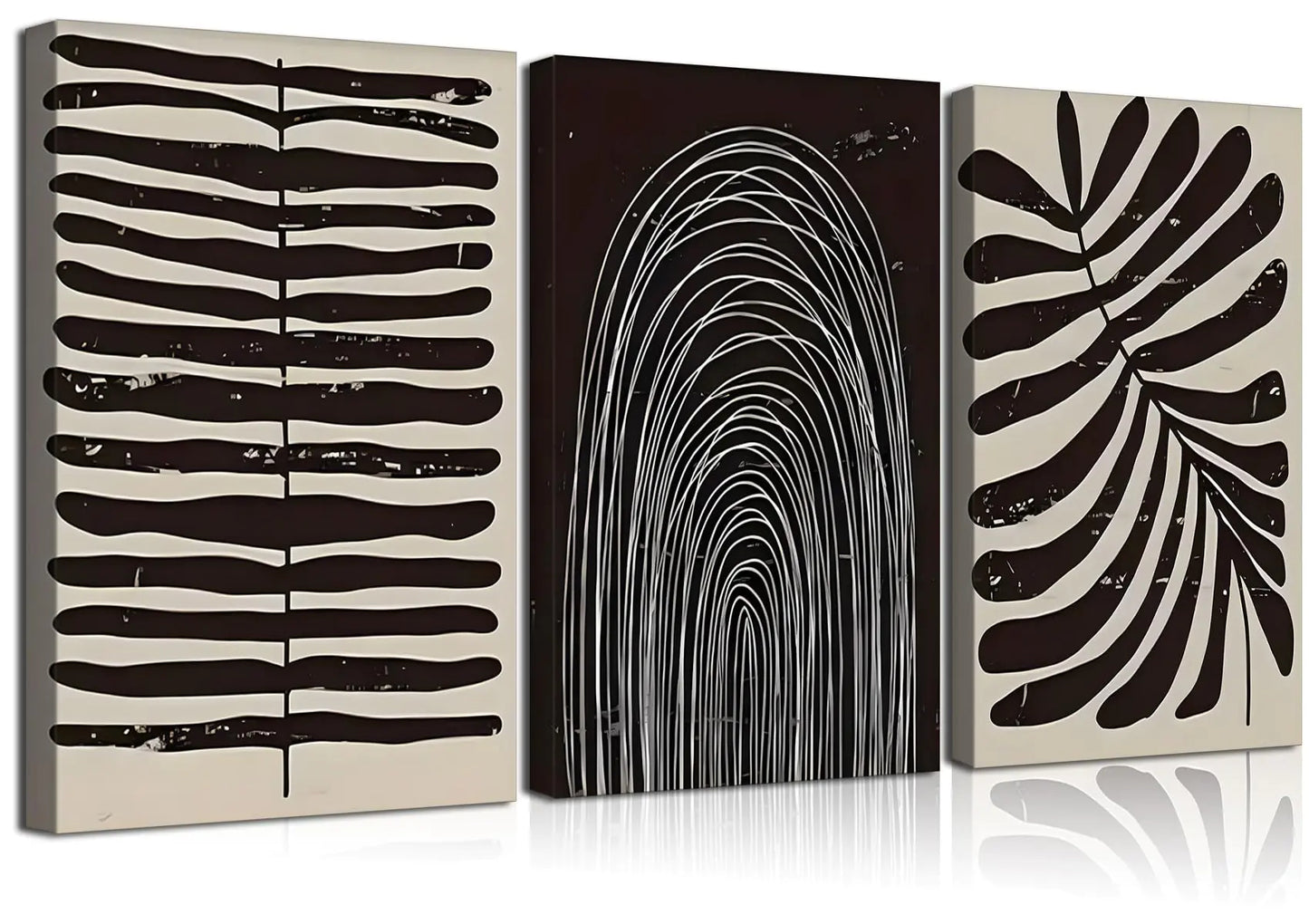 Framed 3Pcs Abstract Neutral Line Canvas Wall Art Pictures Minimalist Posters Mid Century Black and White Beige Prints Striped Painting Home Wall Decor for Living Room Bedroom Bathroom 16x24 in