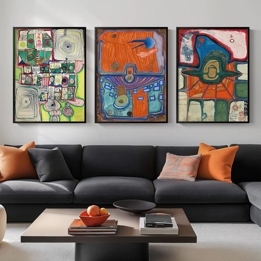 Framed Abstract Famous Paintings Wall Art for Living Room Canvas Artwork for Walls Set of 3 Piece Large Big Size 32" x 72"