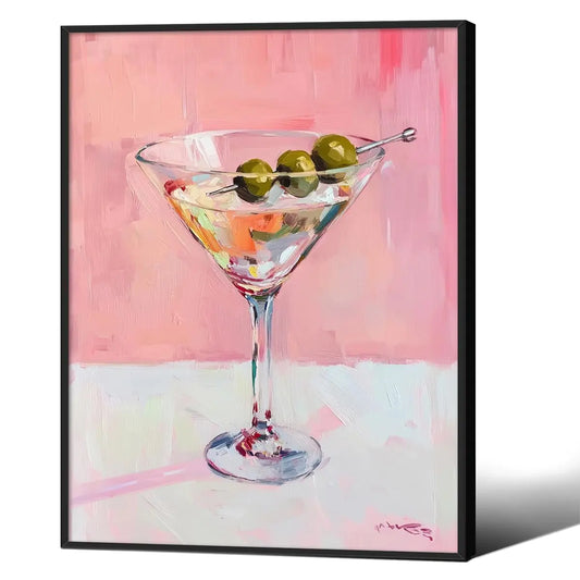 Vintage Pink Martini Posters Trendy Cocktail Alcohol Drinks Canvas Wall Art Prints for Home Apartment Kitchen Bar Cart Decor 8x10 inch Black Framed