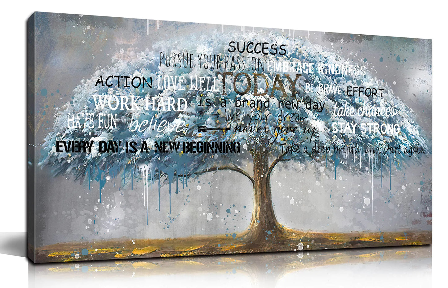 Teal Tree Of Life Wall-Art - Motivational Quotes Wall Decor - Canvas Wall Art For Living Room Large Size Ready To Hang Size 30" x 60"